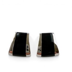 Vintage Modernist MONET Black Enamel Silvertone Geometric Post Earrings